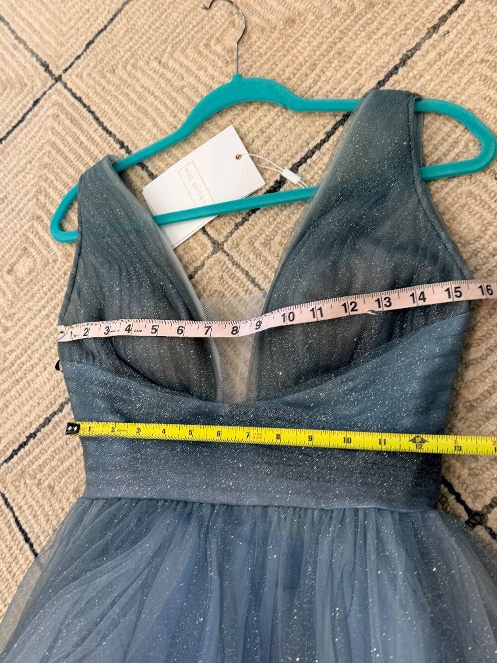 Mac Duggal NWT Jade Blue Ombre Glitter Tulle Dress Style #20380 Size 0 - Picture 7 of 15